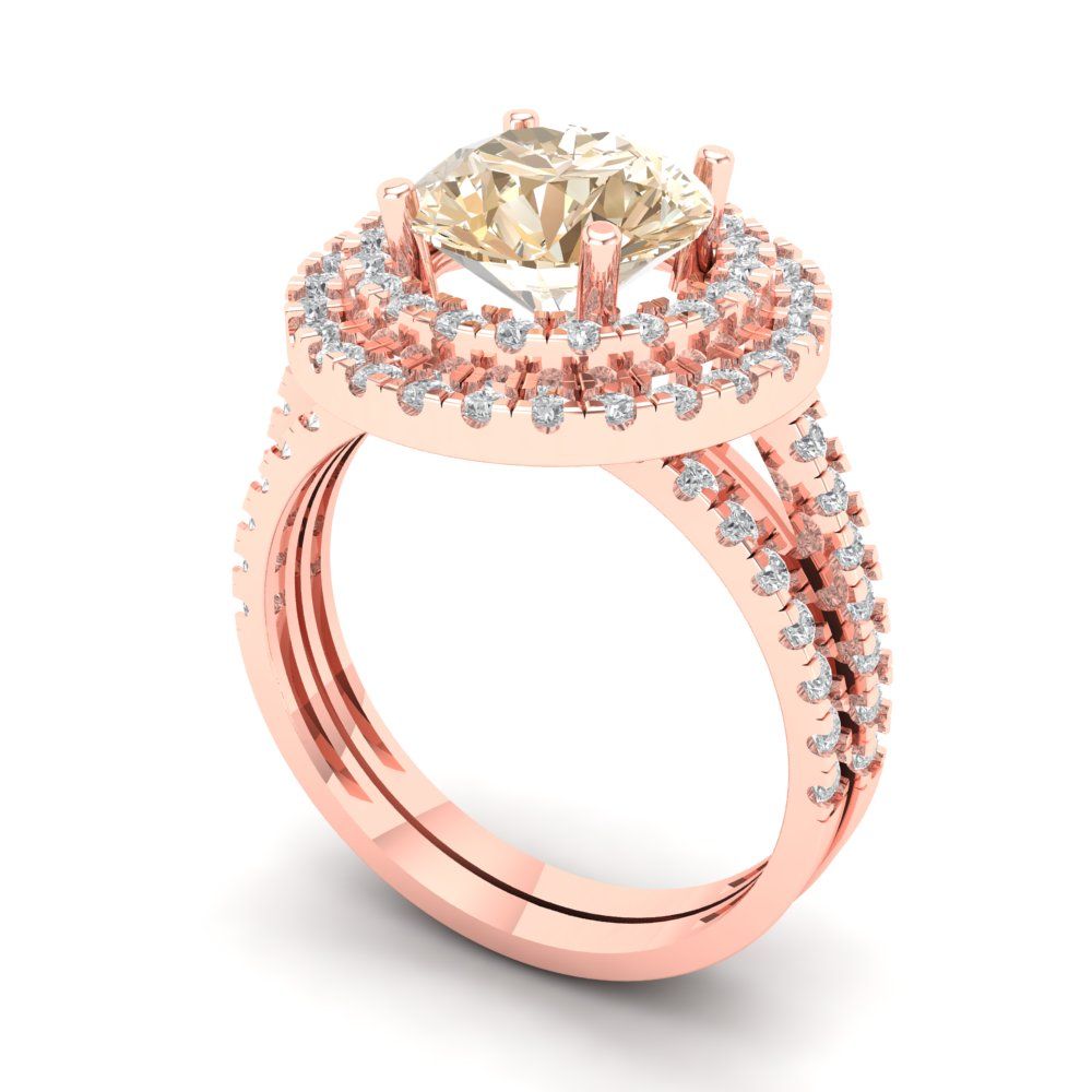 2.73 cttw Round Cut Natural Morganite Bridal Set - Solid Rose Gold Engagement Ring & Wedding Band