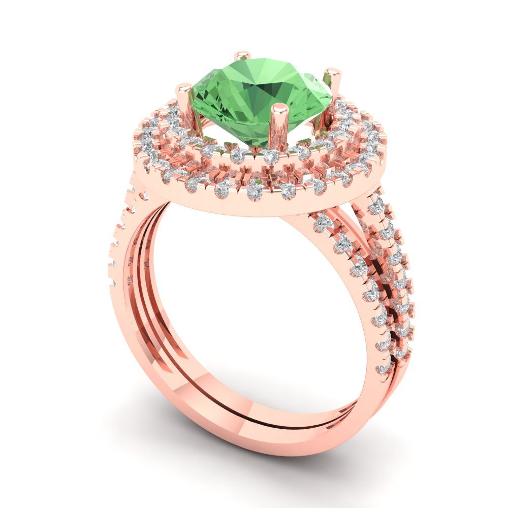 2.73 cttw Round Cut Simulated Green Diamond Bridal Set - Solid Rose Gold Engagement Ring & Wedding Band