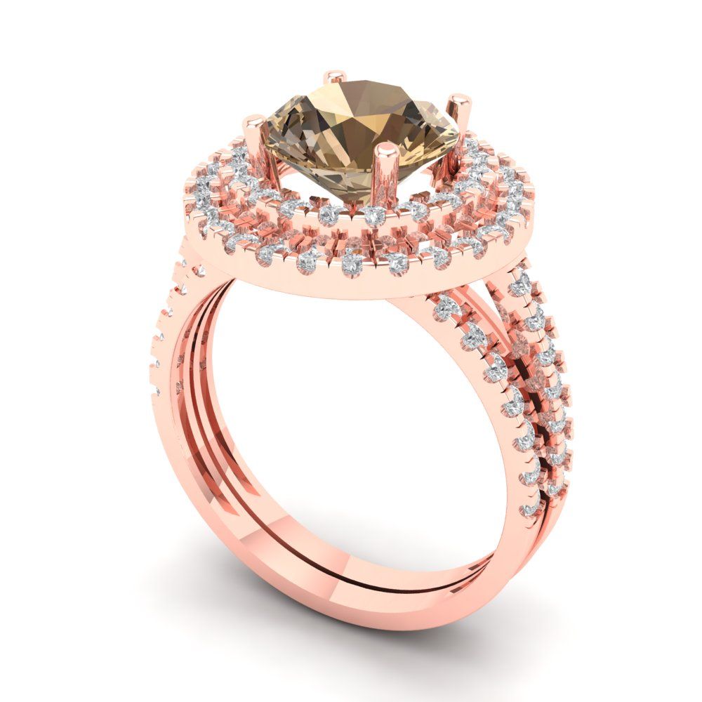 2.73 cttw Round Cut Simulated Champagne Diamond Bridal Set - Solid Rose Gold Engagement Ring & Wedding Band
