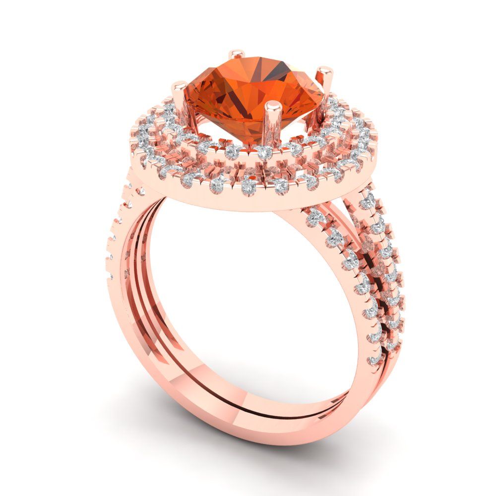 2.73 cttw Round Cut Simulated Red Diamond Bridal Set - Solid Rose Gold Engagement Ring & Wedding Band