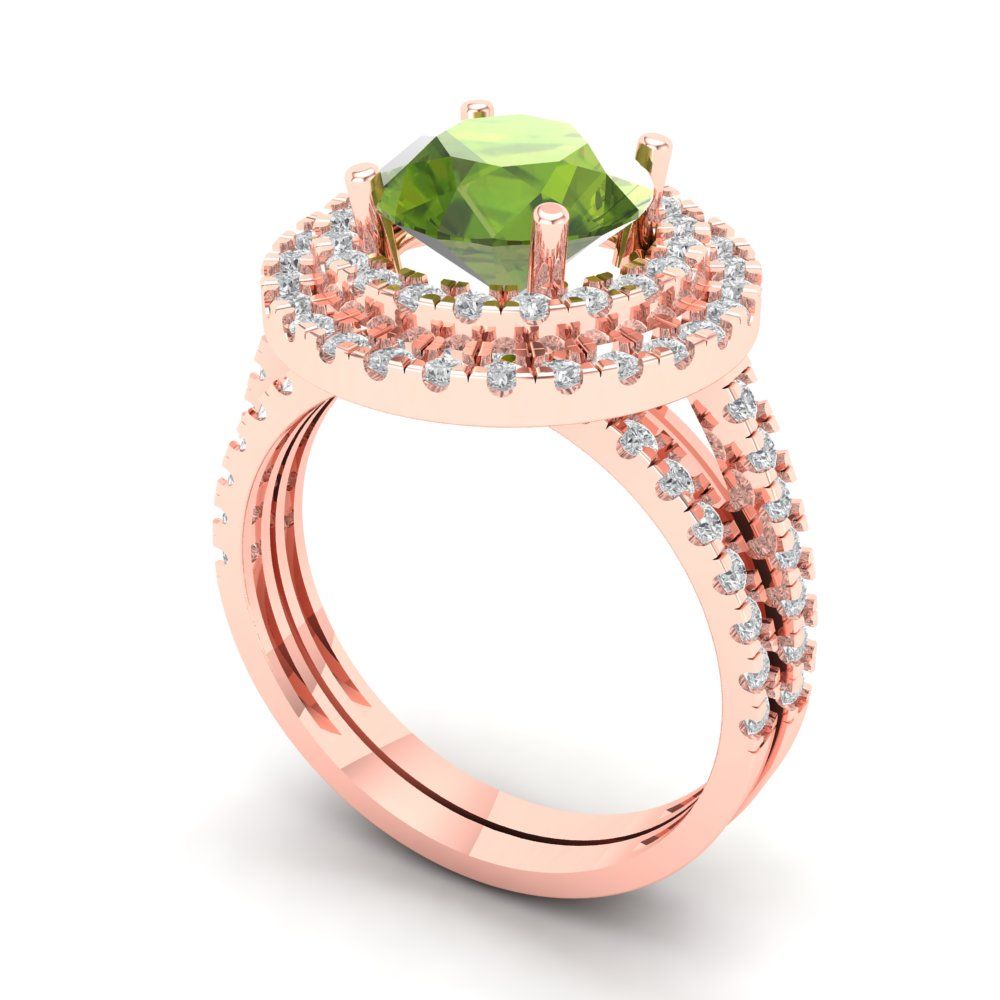 2.73 cttw Round Cut Natural Peridot Bridal Set - Solid Rose Gold Engagement Ring & Wedding Band