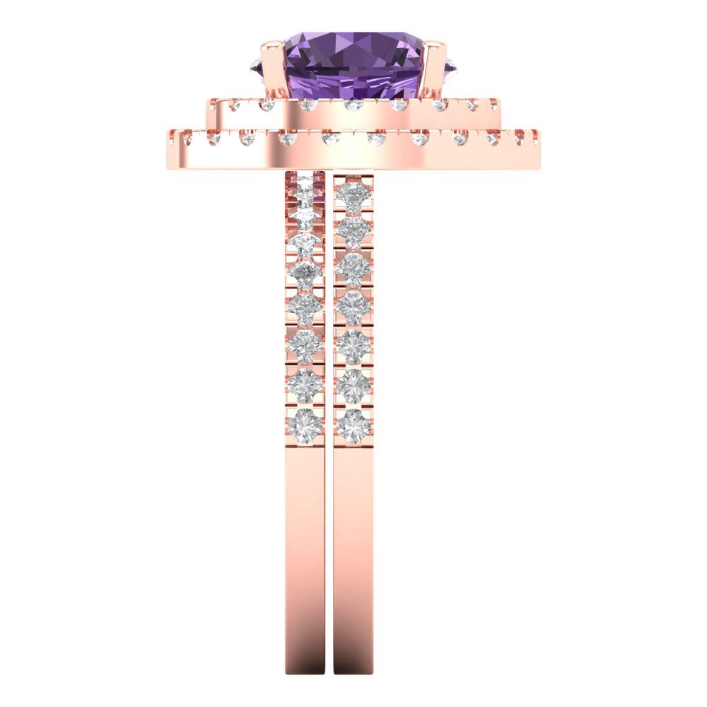 2.73 cttw Round Cut Simulated Alexandrite Bridal Set - Solid Rose Gold Engagement Ring & Wedding Band