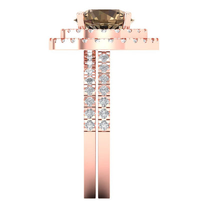 2.73 cttw Round Cut Simulated Champagne Diamond Bridal Set - Solid Rose Gold Engagement Ring & Wedding Band