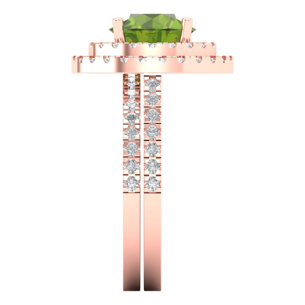 2.73 cttw Round Cut Natural Peridot Bridal Set - Solid Rose Gold Engagement Ring & Wedding Band