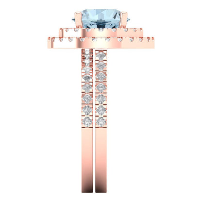 2.73 cttw Round Cut Natural Sky Blue Topaz Bridal Set - Solid Rose Gold Engagement Ring & Wedding Band
