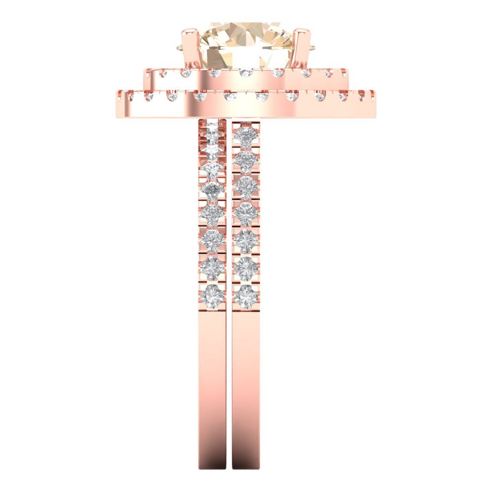 2.73 cttw Round Cut Natural Morganite Bridal Set - Solid Rose Gold Engagement Ring & Wedding Band