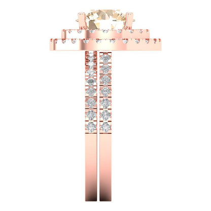 2.73 cttw Round Cut Natural Morganite Bridal Set - Solid Rose Gold Engagement Ring & Wedding Band