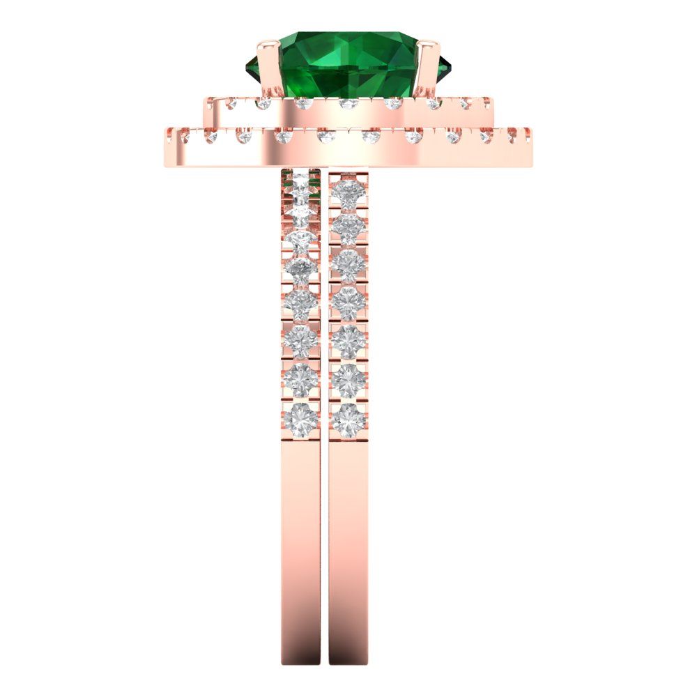 2.73 cttw Round Cut Simulated Emerald Bridal Set - Solid Rose Gold Engagement Ring & Wedding Band
