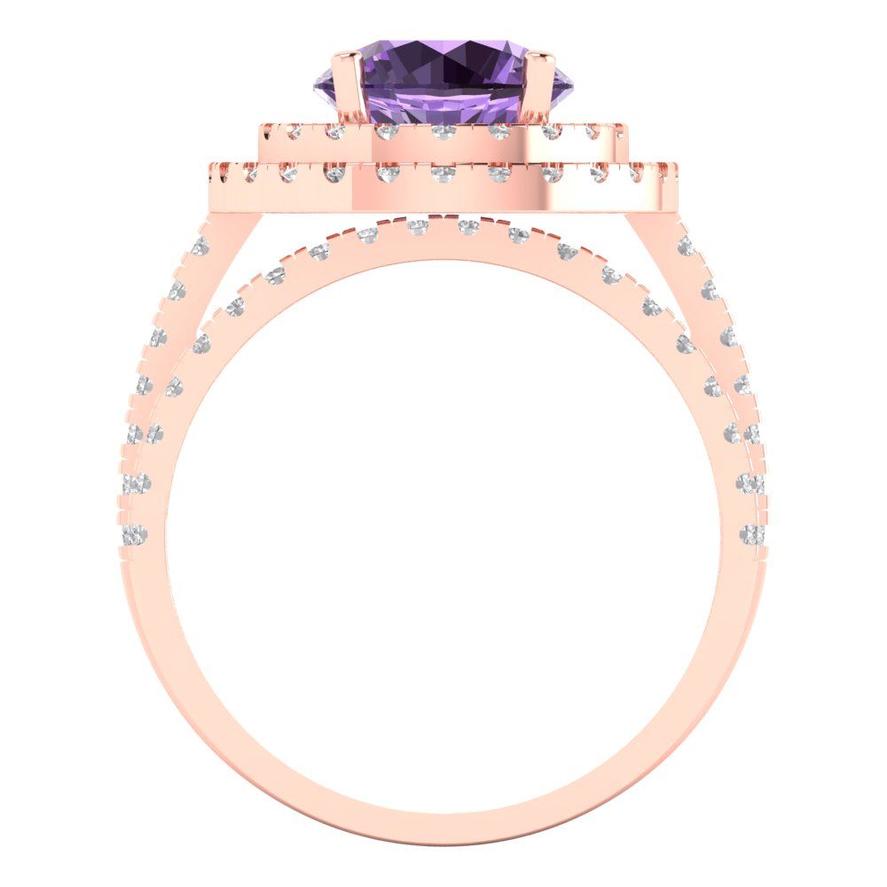 2.73 cttw Round Cut Simulated Alexandrite Bridal Set - Solid Rose Gold Engagement Ring & Wedding Band