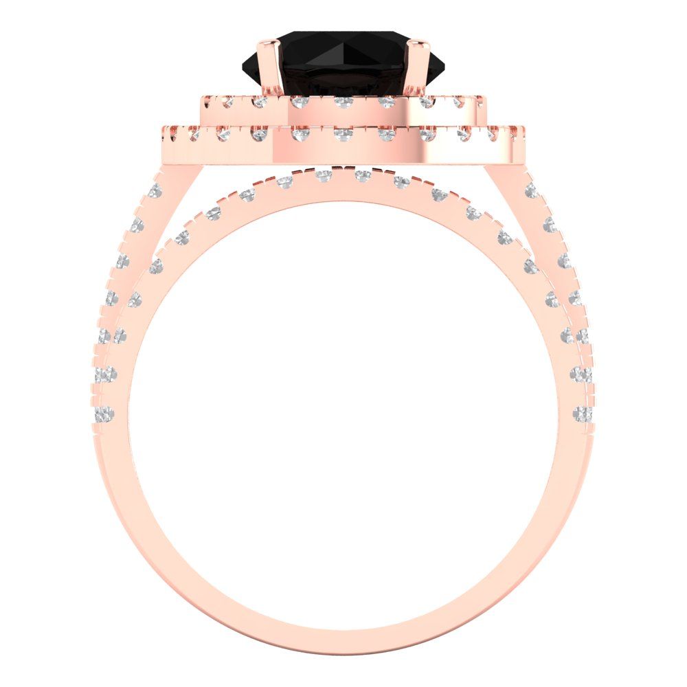 2.73 cttw Round Cut Natural Onyx Bridal Set - Solid Rose Gold Engagement Ring & Wedding Band