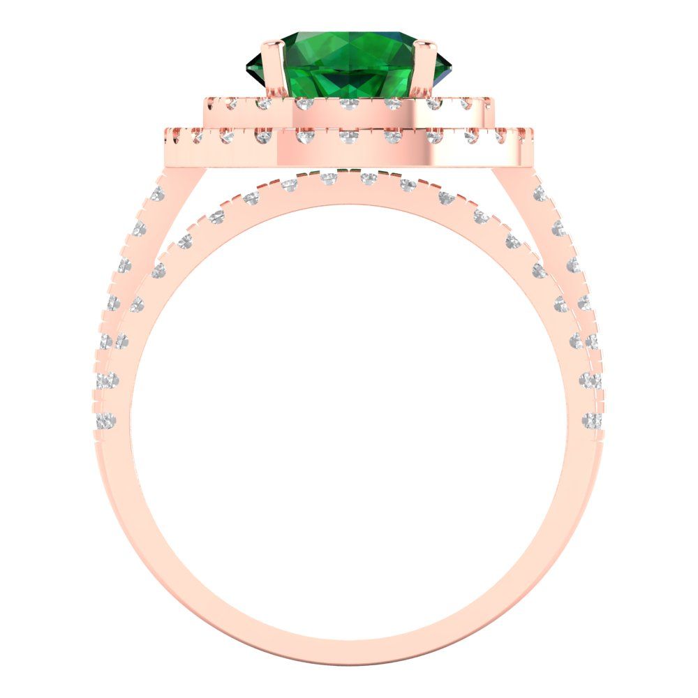 2.73 cttw Round Cut Simulated Emerald Bridal Set - Solid Rose Gold Engagement Ring & Wedding Band