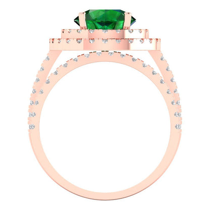 2.73 cttw Round Cut Simulated Emerald Bridal Set - Solid Rose Gold Engagement Ring & Wedding Band