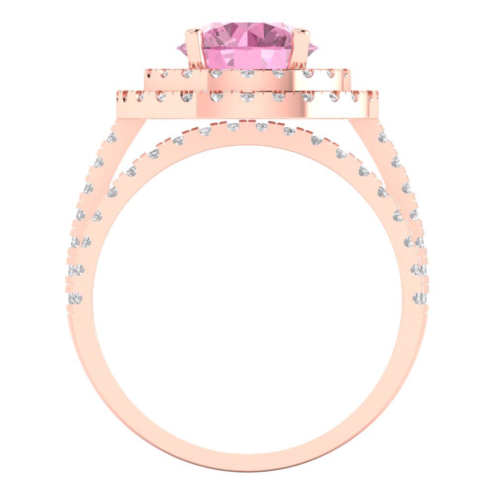 2.73 cttw Round Cut Simulated Pink Diamond Bridal Set - Solid Rose Gold Engagement Ring & Wedding Band