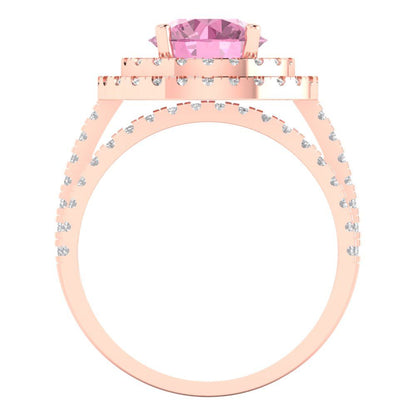 2.73 cttw Round Cut Simulated Pink Diamond Bridal Set - Solid Rose Gold Engagement Ring & Wedding Band