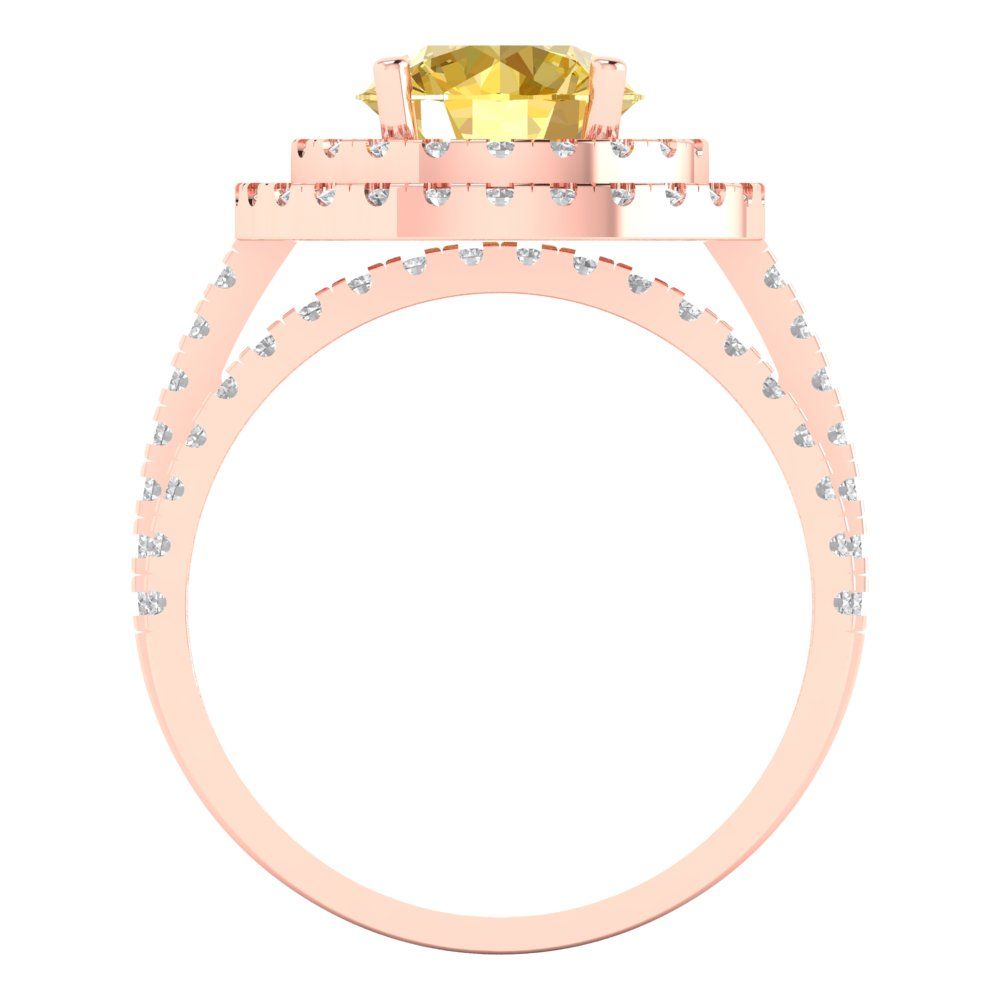 2.73 cttw Round Cut Simulated Yellow Diamond Bridal Set - Solid Rose Gold Engagement Ring & Wedding Band