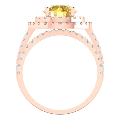 2.73 cttw Round Cut Simulated Yellow Diamond Bridal Set - Solid Rose Gold Engagement Ring & Wedding Band