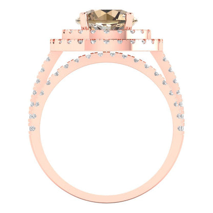 2.73 cttw Round Cut Yellow Moissanite Bridal Set - Solid Rose Gold Engagement Ring & Wedding Band