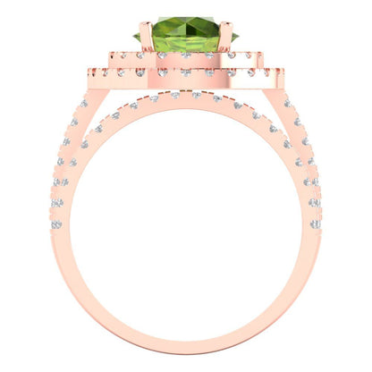 2.73 cttw Round Cut Natural Peridot Bridal Set - Solid Rose Gold Engagement Ring & Wedding Band