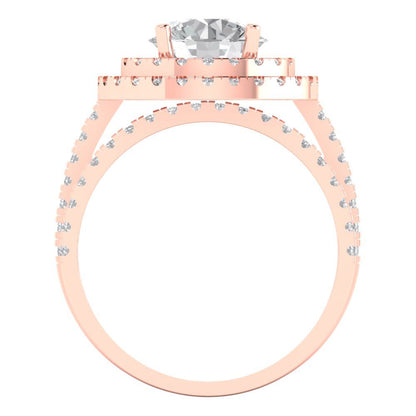 2.73 cttw Round Cut Zirconia Simulated Diamond Bridal Set - Solid Rose Gold Engagement Ring & Wedding Band