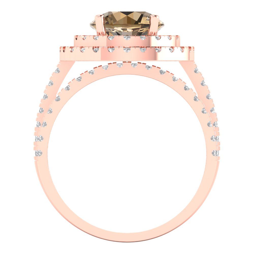 2.73 cttw Round Cut Simulated Champagne Diamond Bridal Set - Solid Rose Gold Engagement Ring & Wedding Band