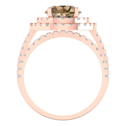 2.73 cttw Round Cut Simulated Champagne Diamond Bridal Set - Solid Rose Gold Engagement Ring & Wedding Band