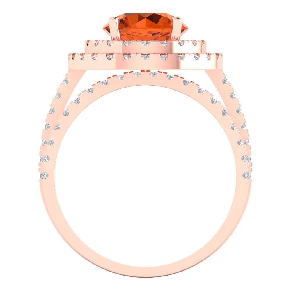 2.73 cttw Round Cut Simulated Red Diamond Bridal Set - Solid Rose Gold Engagement Ring & Wedding Band