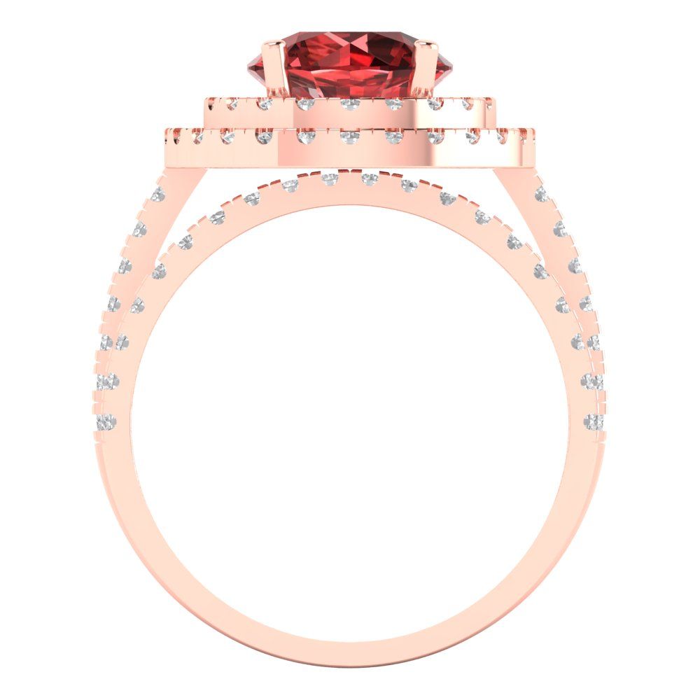 2.73 cttw Round Cut Natural Garnet Bridal Set - Solid Rose Gold Engagement Ring & Wedding Band