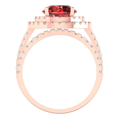 2.73 cttw Round Cut Natural Garnet Bridal Set - Solid Rose Gold Engagement Ring & Wedding Band