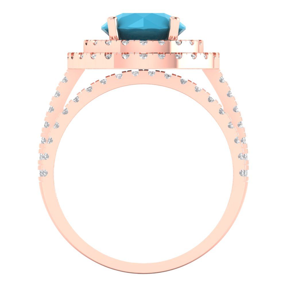 2.73 cttw Round Cut Simulated Turquoise Bridal Set - Solid Rose Gold Engagement Ring & Wedding Band
