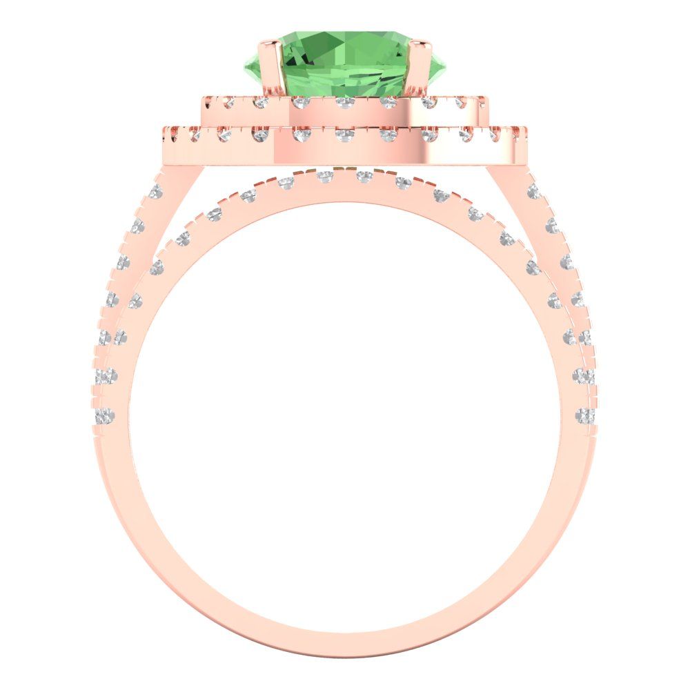 2.73 cttw Round Cut Simulated Green Diamond Bridal Set - Solid Rose Gold Engagement Ring & Wedding Band