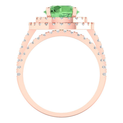 2.73 cttw Round Cut Simulated Green Diamond Bridal Set - Solid Rose Gold Engagement Ring & Wedding Band
