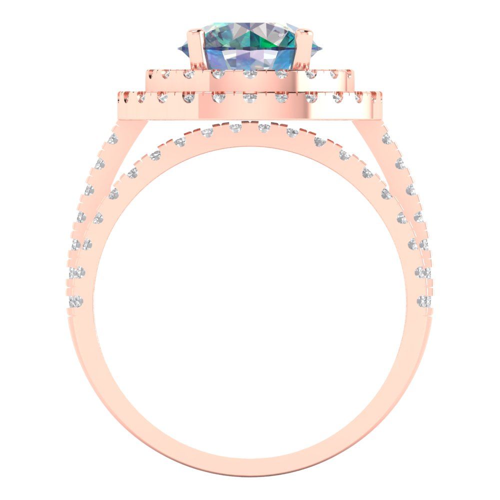 2.73 cttw Round Cut Blue Moissanite Bridal Set - Solid Rose Gold Engagement Ring & Wedding Band