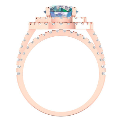 2.73 cttw Round Cut Blue Moissanite Bridal Set - Solid Rose Gold Engagement Ring & Wedding Band