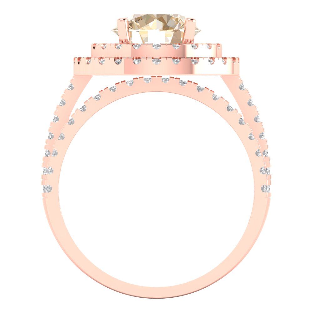 2.73 cttw Round Cut Natural Morganite Bridal Set - Solid Rose Gold Engagement Ring & Wedding Band