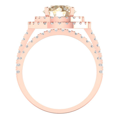 2.73 cttw Round Cut Natural Morganite Bridal Set - Solid Rose Gold Engagement Ring & Wedding Band