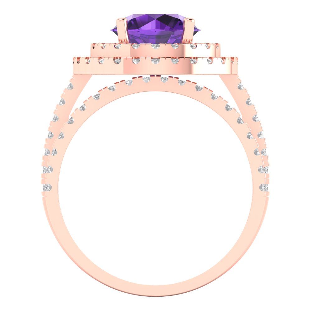 2.73 cttw Round Cut Natural Amethyst Bridal Set - Solid Rose Gold Engagement Ring & Wedding Band