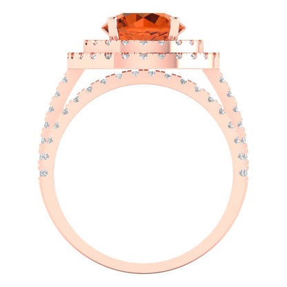 2.73 cttw Round Cut Simulated Ruby Bridal Set - Solid Rose Gold Engagement Ring & Wedding Band
