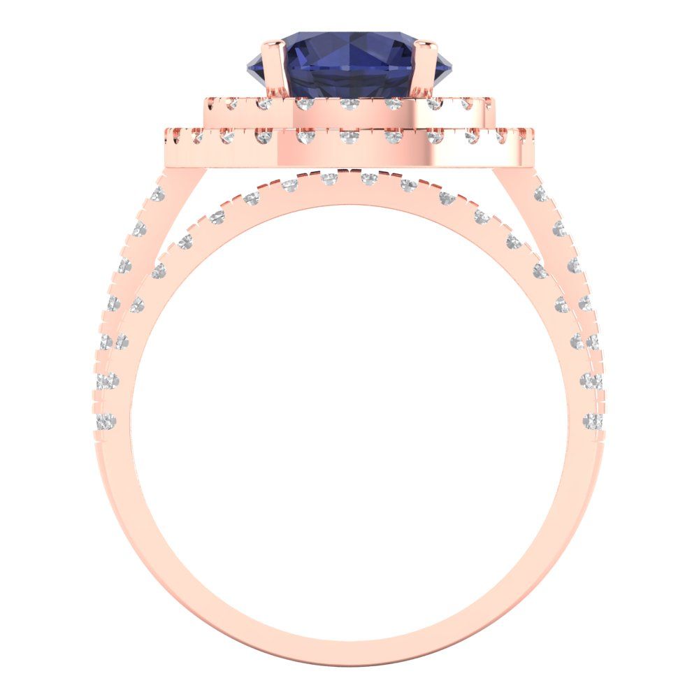 2.73 cttw Round Cut Simulated Blue Sapphire Bridal Set - Solid Rose Gold Engagement Ring & Wedding Band