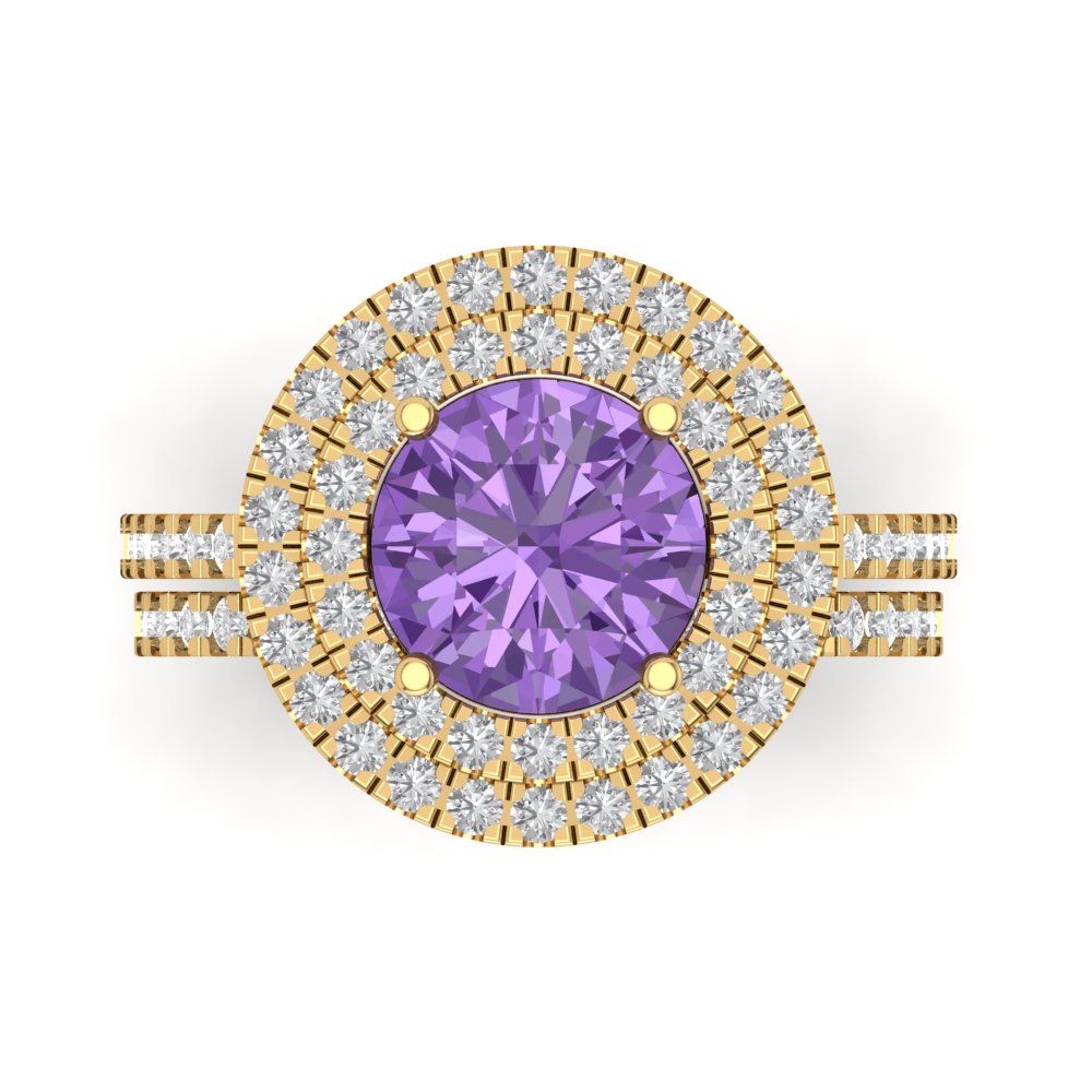 2.73 cttw Round Cut Simulated Alexandrite Bridal Set - Solid Yellow Gold Engagement Ring & Wedding Band