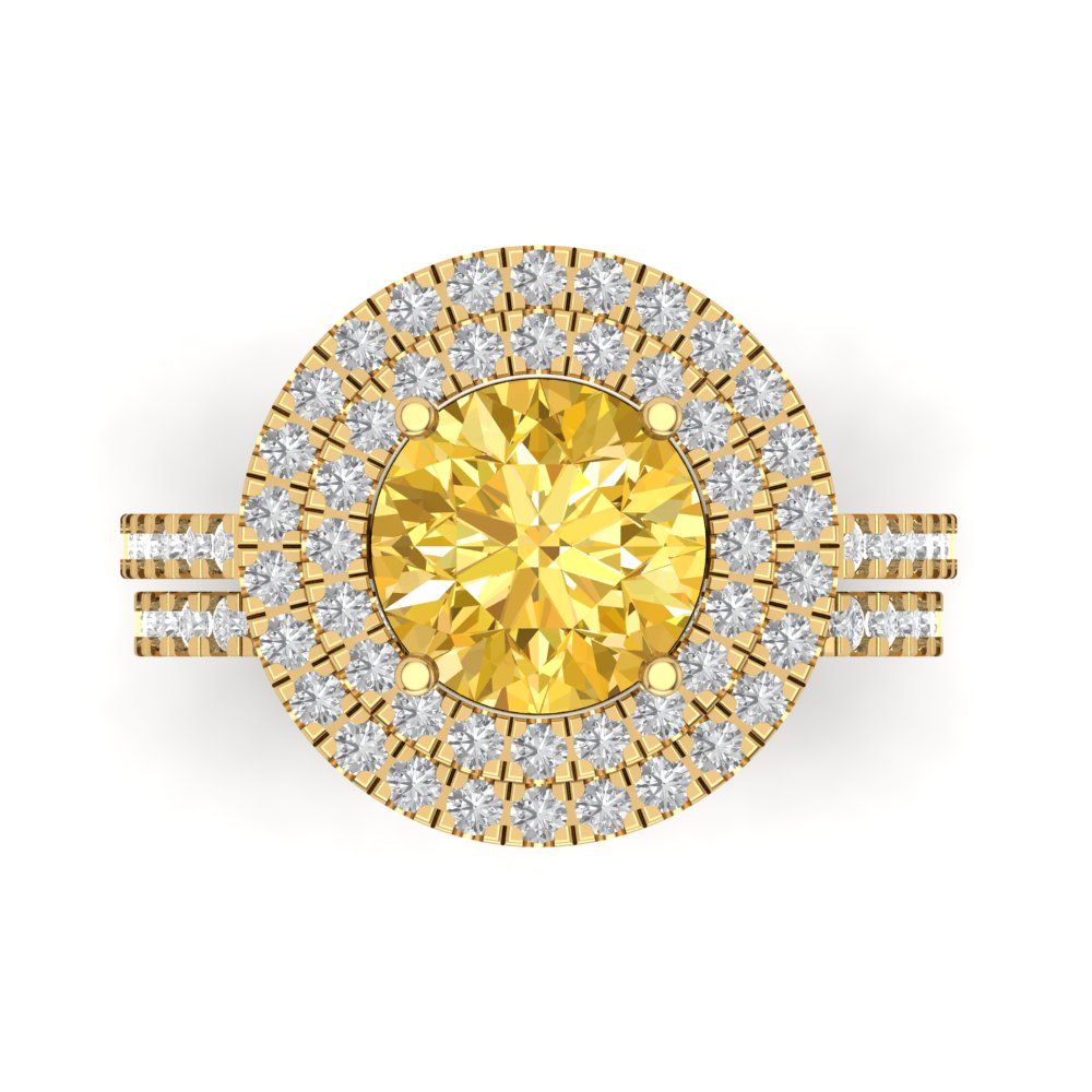 2.73 cttw Round Cut Natural Citrine Bridal Set - Solid Yellow Gold Engagement Ring & Wedding Band