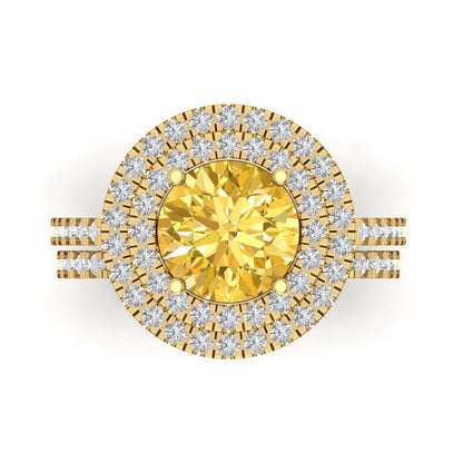 2.73 cttw Round Cut Natural Citrine Bridal Set - Solid Yellow Gold Engagement Ring & Wedding Band