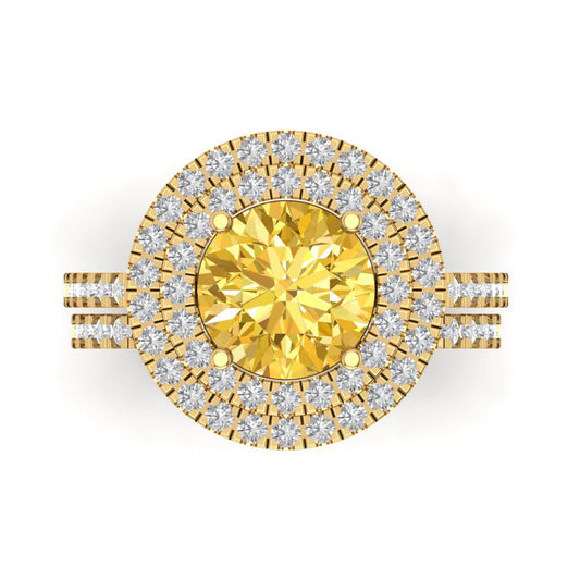 2.73 cttw Round Cut Natural Citrine Bridal Set - Solid Yellow Gold Engagement Ring & Wedding Band