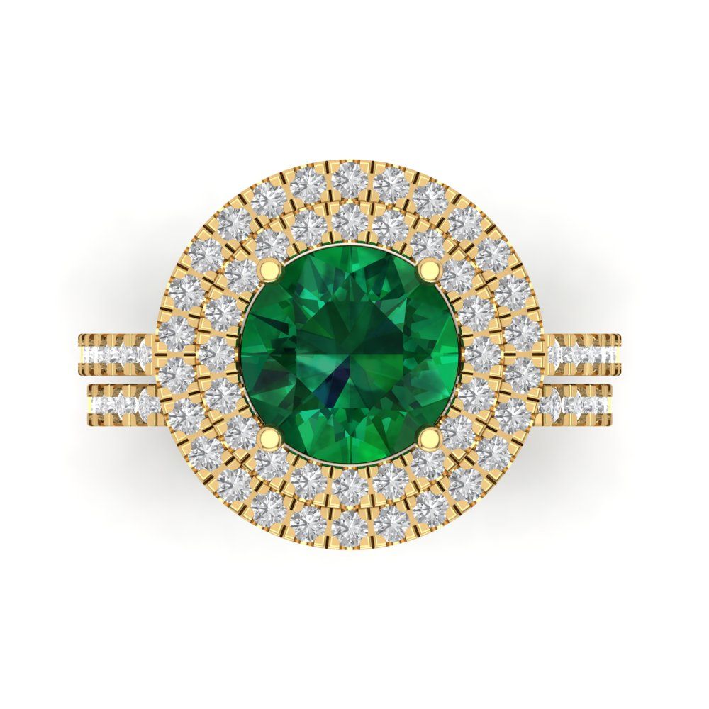 2.73 cttw Round Cut Simulated Emerald Bridal Set - Solid Yellow Gold Engagement Ring & Wedding Band