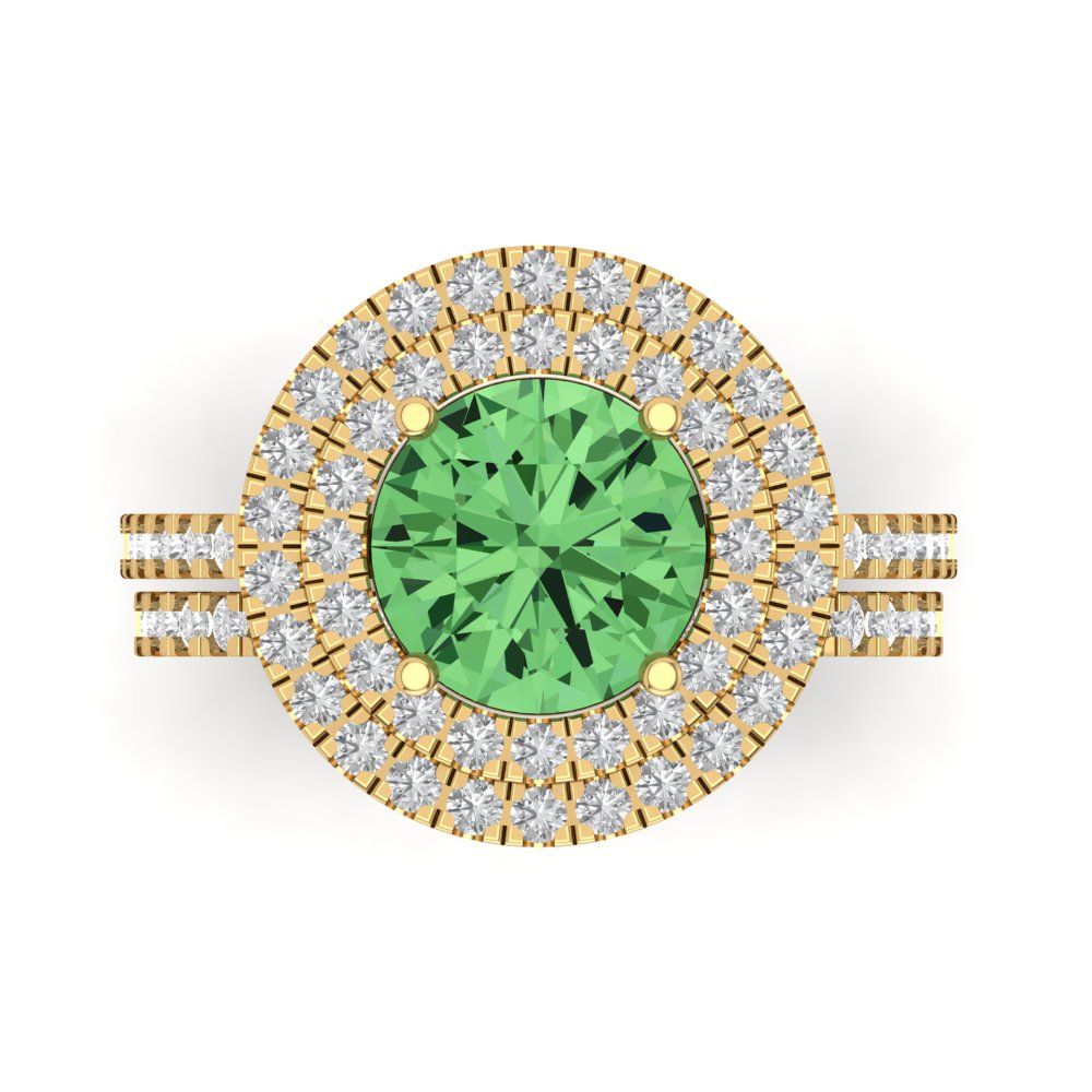 2.73 cttw Round Cut Simulated Green Diamond Bridal Set - Solid Yellow Gold Engagement Ring & Wedding Band