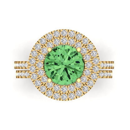2.73 cttw Round Cut Simulated Green Diamond Bridal Set - Solid Yellow Gold Engagement Ring & Wedding Band