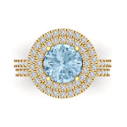 2.73 cttw Round Cut Natural Aquamarine Bridal Set - Solid Yellow Gold Engagement Ring & Wedding Band