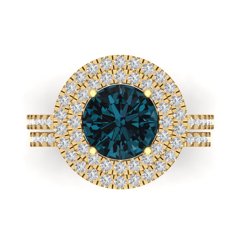 2.73 cttw Round Cut Natural London Blue Topaz Bridal Set - Solid Yellow Gold Engagement Ring & Wedding Band