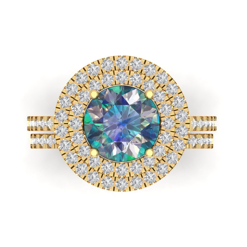 2.73 cttw Round Cut Blue Moissanite Bridal Set - Solid Yellow Gold Engagement Ring & Wedding Band