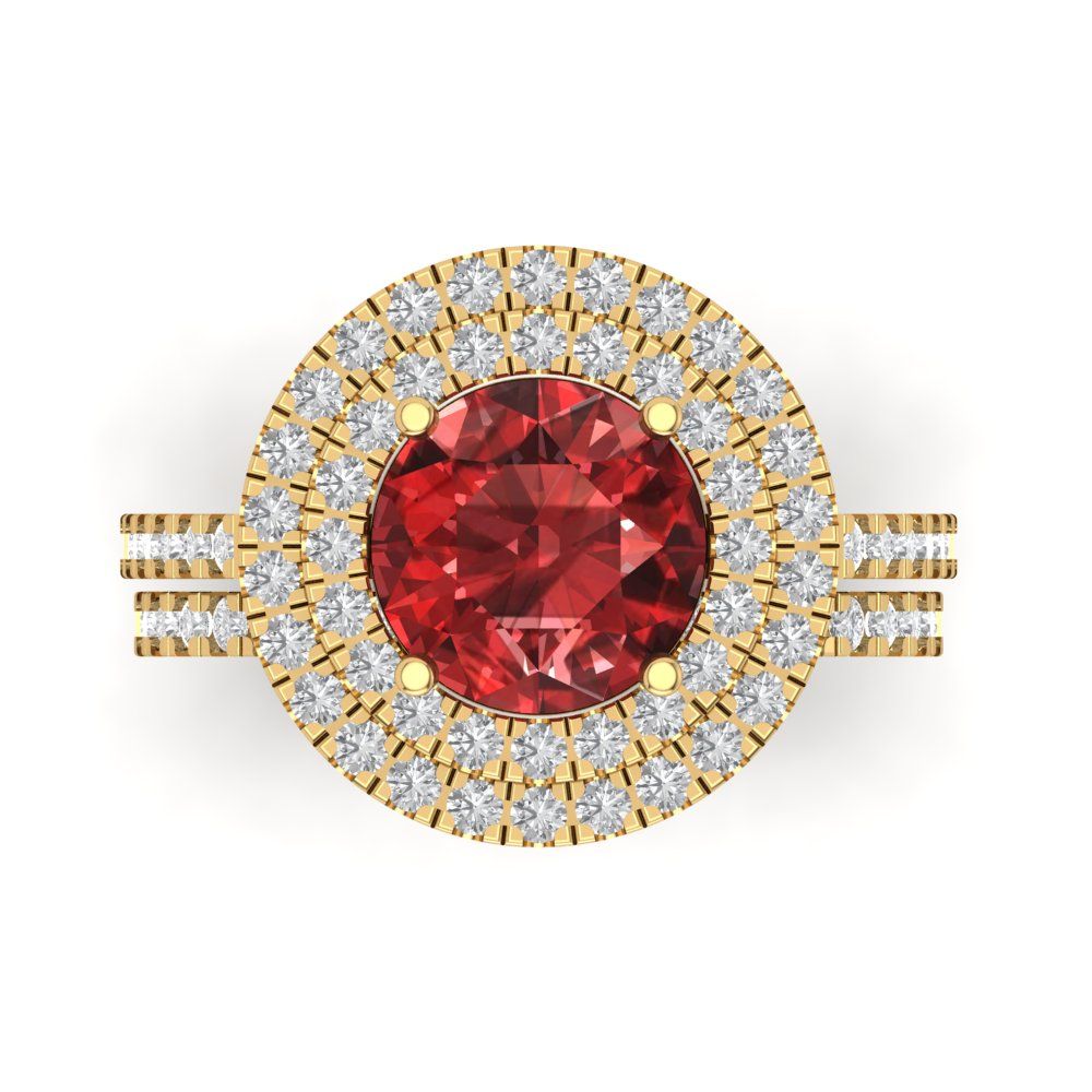2.73 cttw Round Cut Natural Garnet Bridal Set - Solid Yellow Gold Engagement Ring & Wedding Band