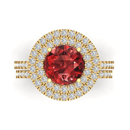 2.73 cttw Round Cut Natural Garnet Bridal Set - Solid Yellow Gold Engagement Ring & Wedding Band